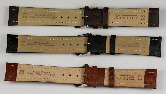 Bison genuine leather padded watch strap formal nubuck 18mm 20mm black brown tan