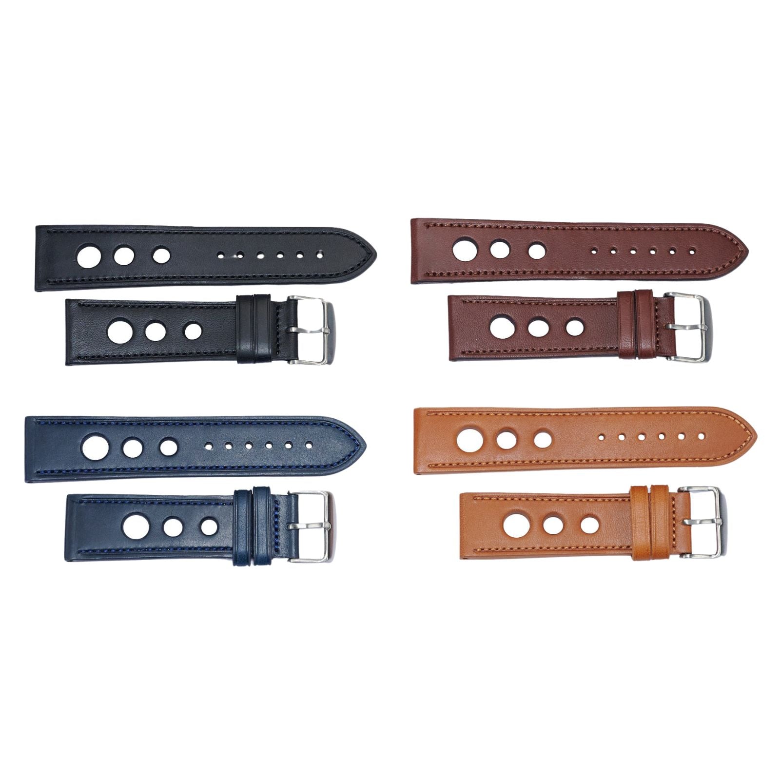 Quality leather rally racing strap with stitching thick heavy duty mens 20-24mm