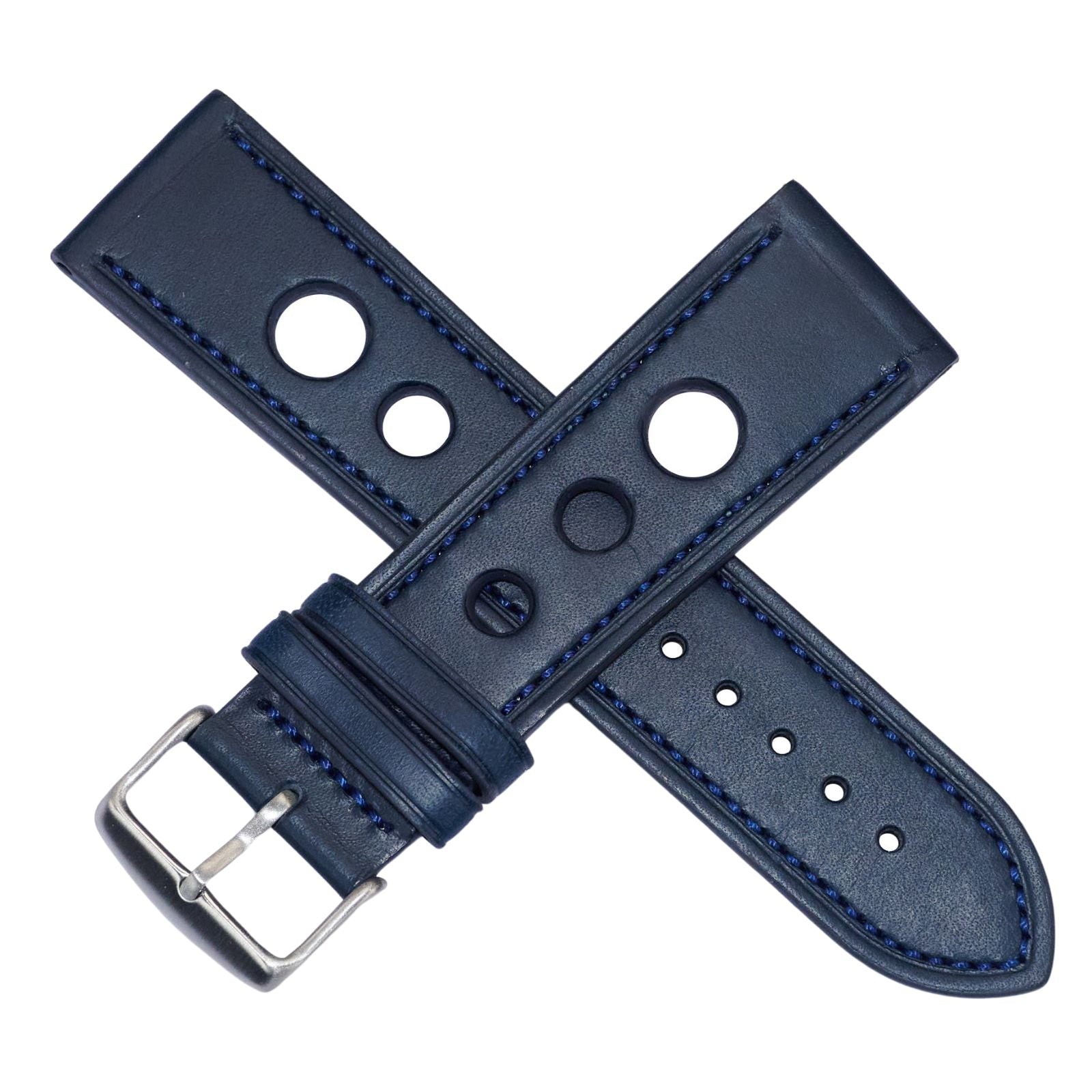 Quality leather rally racing strap with stitching thick heavy duty mens 20-24mm