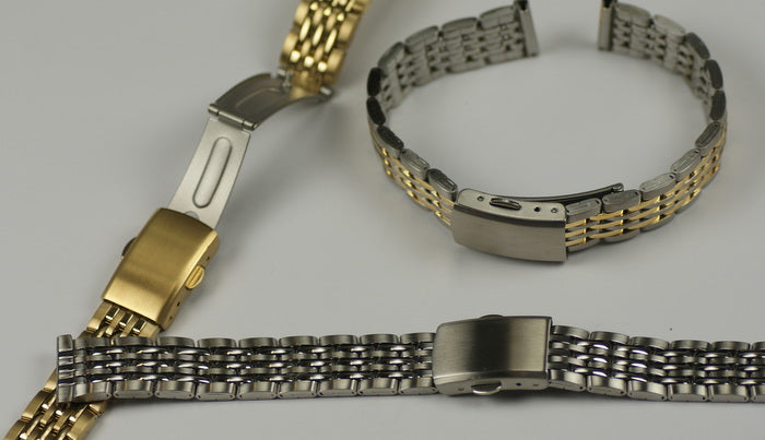 Watch bracelet strap push type buckle 12mm 14mm 16mm gold silver 2 tone repairs