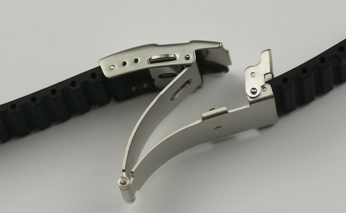 Mens Deployment Clasp Silicone Rubber Watch Strap 20mm Waterproof safety buckle