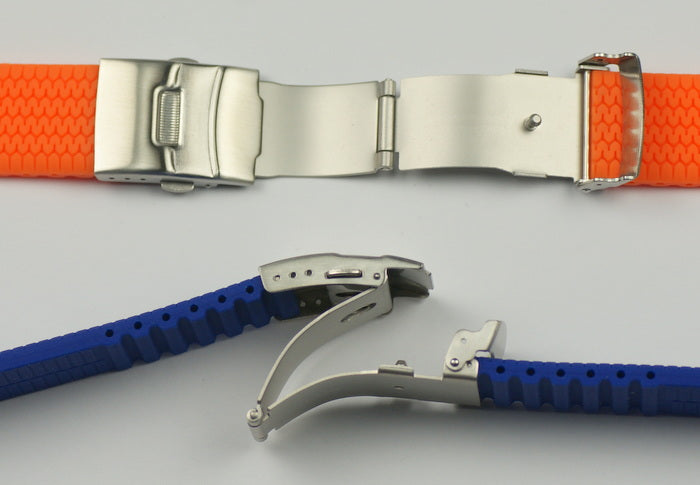 Mens Deployment Clasp Silicone Rubber Watch Strap Waterproof safety buckle 20-24