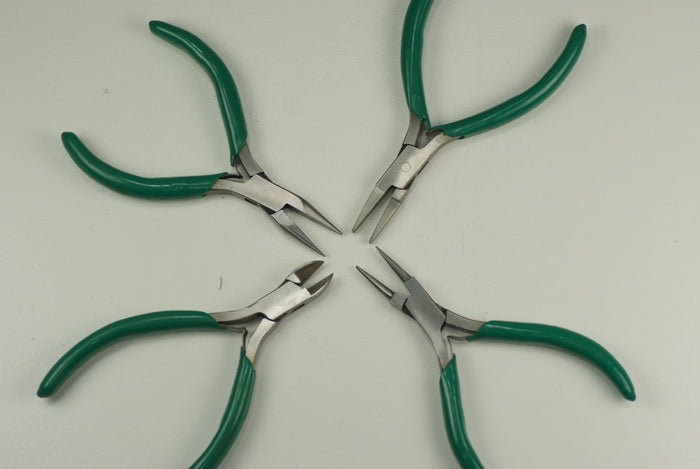 Pliers set x4 flat round sidecutters & half-round watchmakers/jewellers crafts