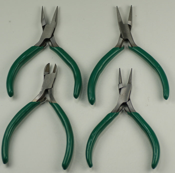 Pliers set x4 flat round sidecutters & half-round watchmakers/jewellers crafts