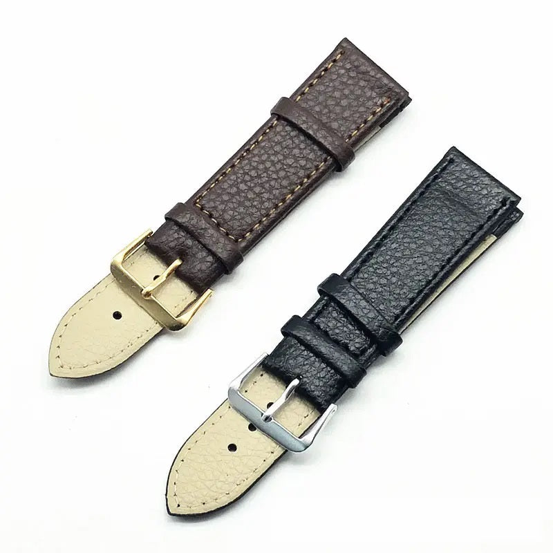 Mens Leather Watch Strap Band Black Brown Buffalo Grain 16mm-22mm Replacement