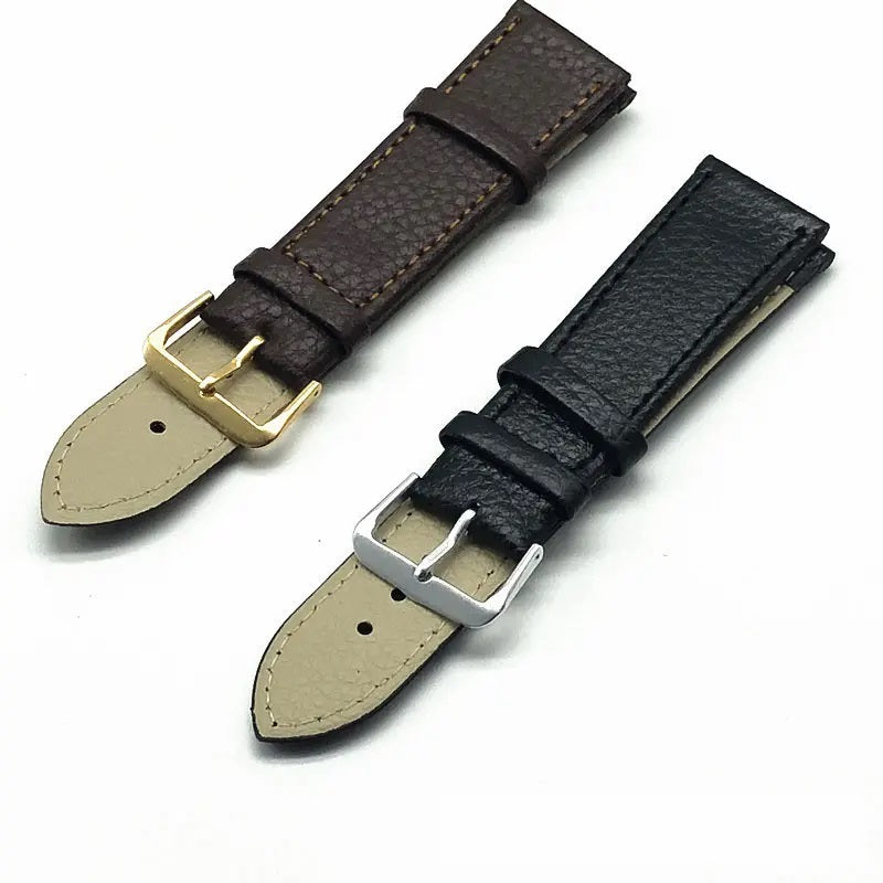 Mens Leather Watch Strap Band Black Brown Buffalo Grain 16mm-22mm Replacement