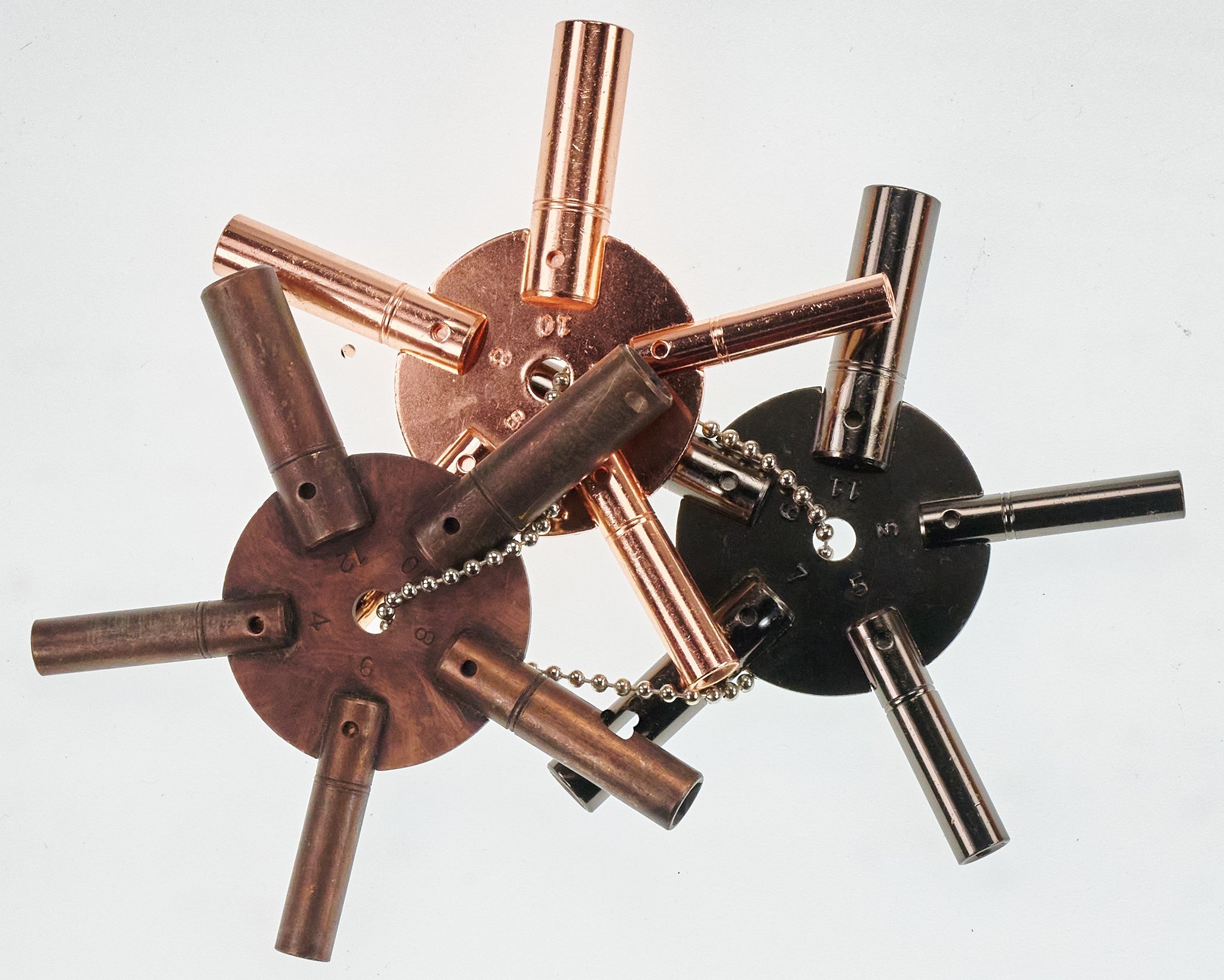 Set 3x Clock Winding Keys Spider All Sizes Wind Old Clocks Winders Odds Evens