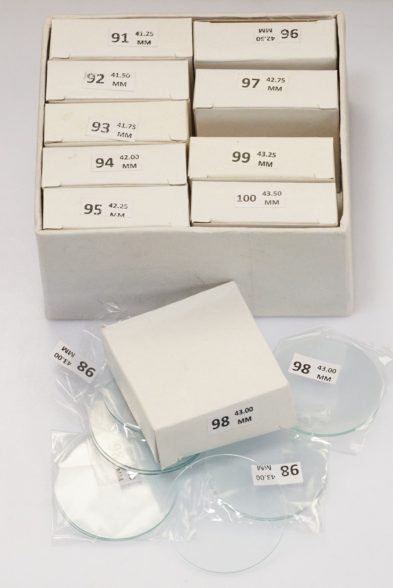 100x XL Extra Large Flat Mineral Glass Watch Crystal 41.25mm - 43.5mm Jumbo Set