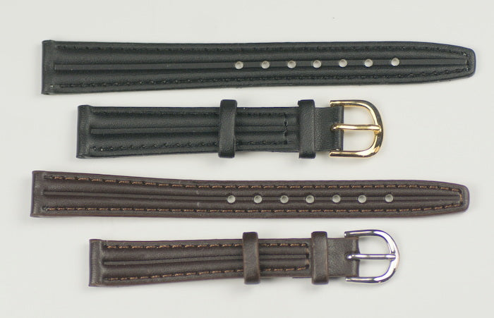 Mens watch strap padded striped dark brown black 12mm -22mm water resist band