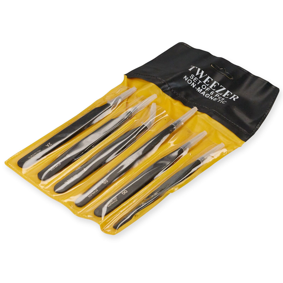 6x Tweezers Black Epoxy Coated Jewellery & Watch Repair Non Magnetic Steel Tools