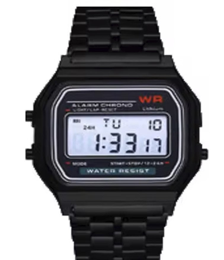 Alarm Watch Retro Digital Vintage Style 70's 80's LED Black Steel Rose Gold New