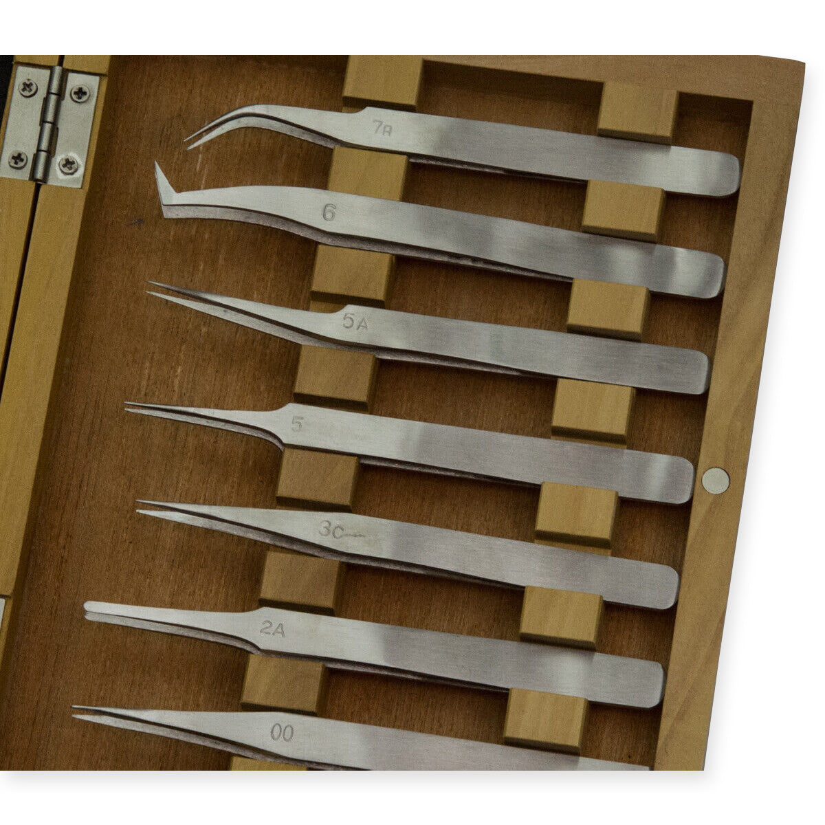 Tweezers set wood box watchmakers jewellers stainless steel craft tools repair