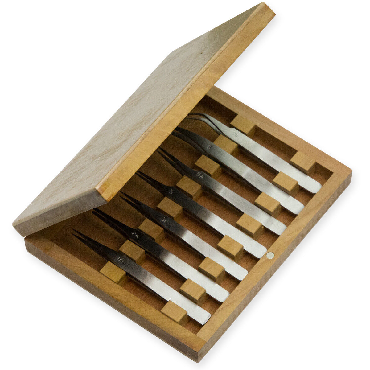 Tweezers set wood box watchmakers jewellers stainless steel craft tools repair