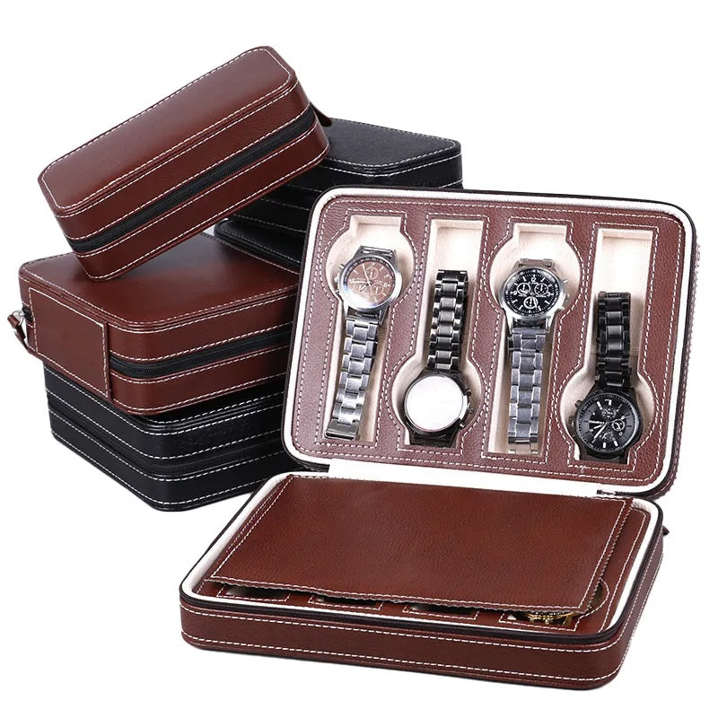 Watch Display Case Travel Box Holder PU Leather Storage Jewelry 2 4 8 Slot Grids