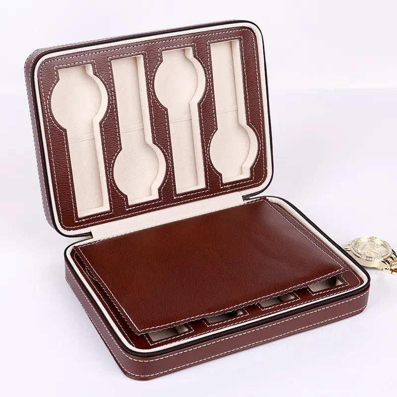 Watch Display Case Travel Box Holder PU Leather Storage Jewelry 2 4 8 Slot Grids