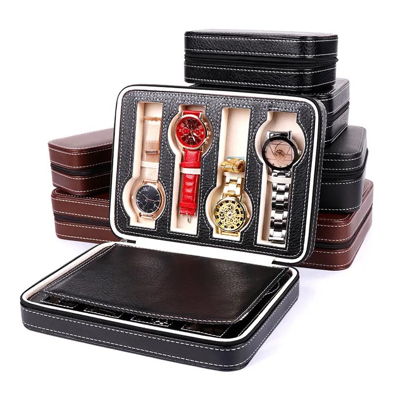 Watch Display Case Travel Box Holder PU Leather Storage Jewelry 2 4 8 Slot Grids