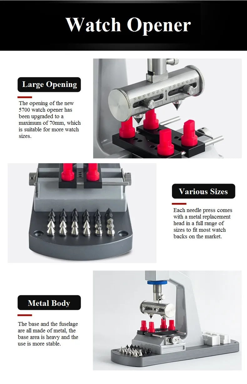 PRO Screw Press Oyster Bench 5700 Watch Case Back & Crystal Opener & Closer New